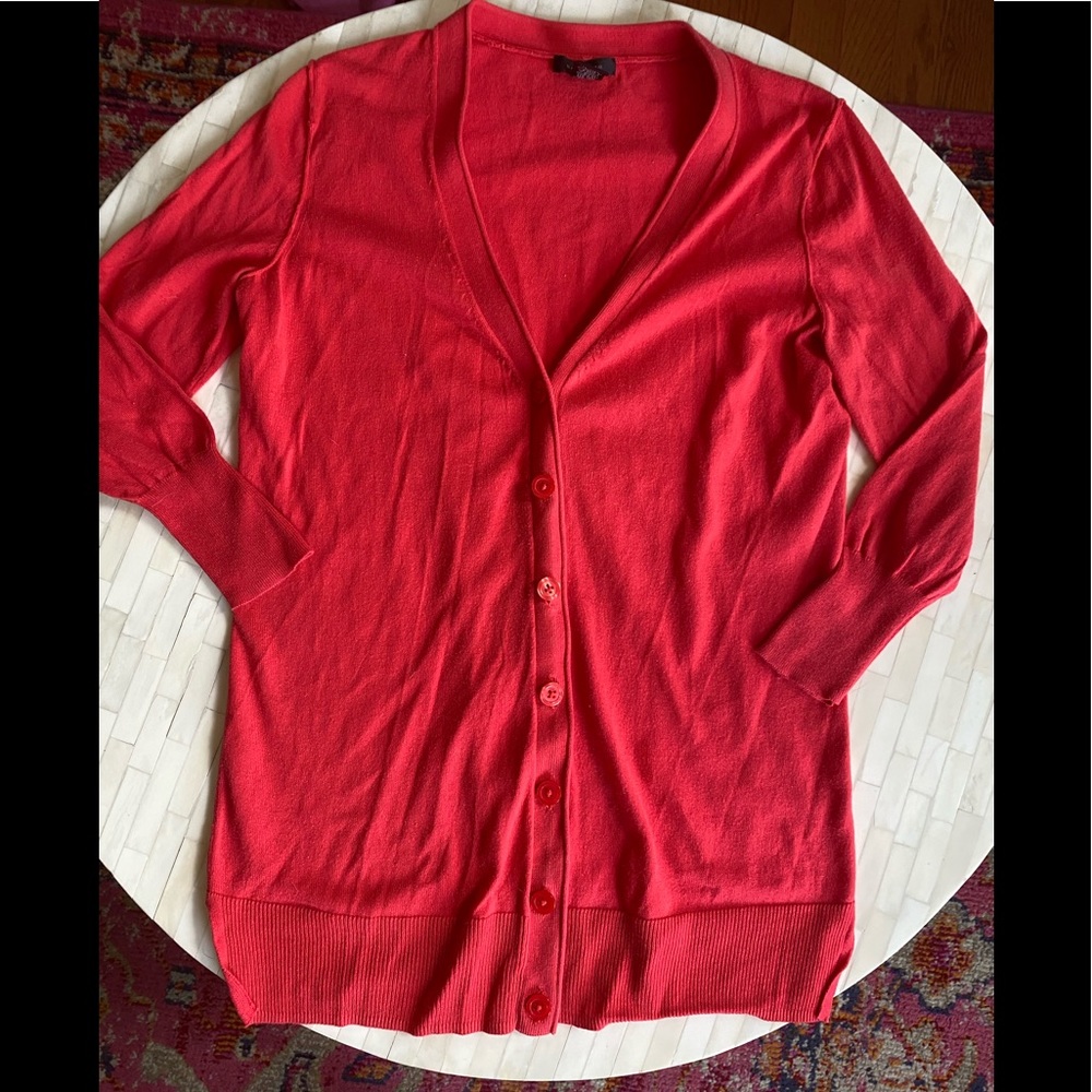 Red cardigan
